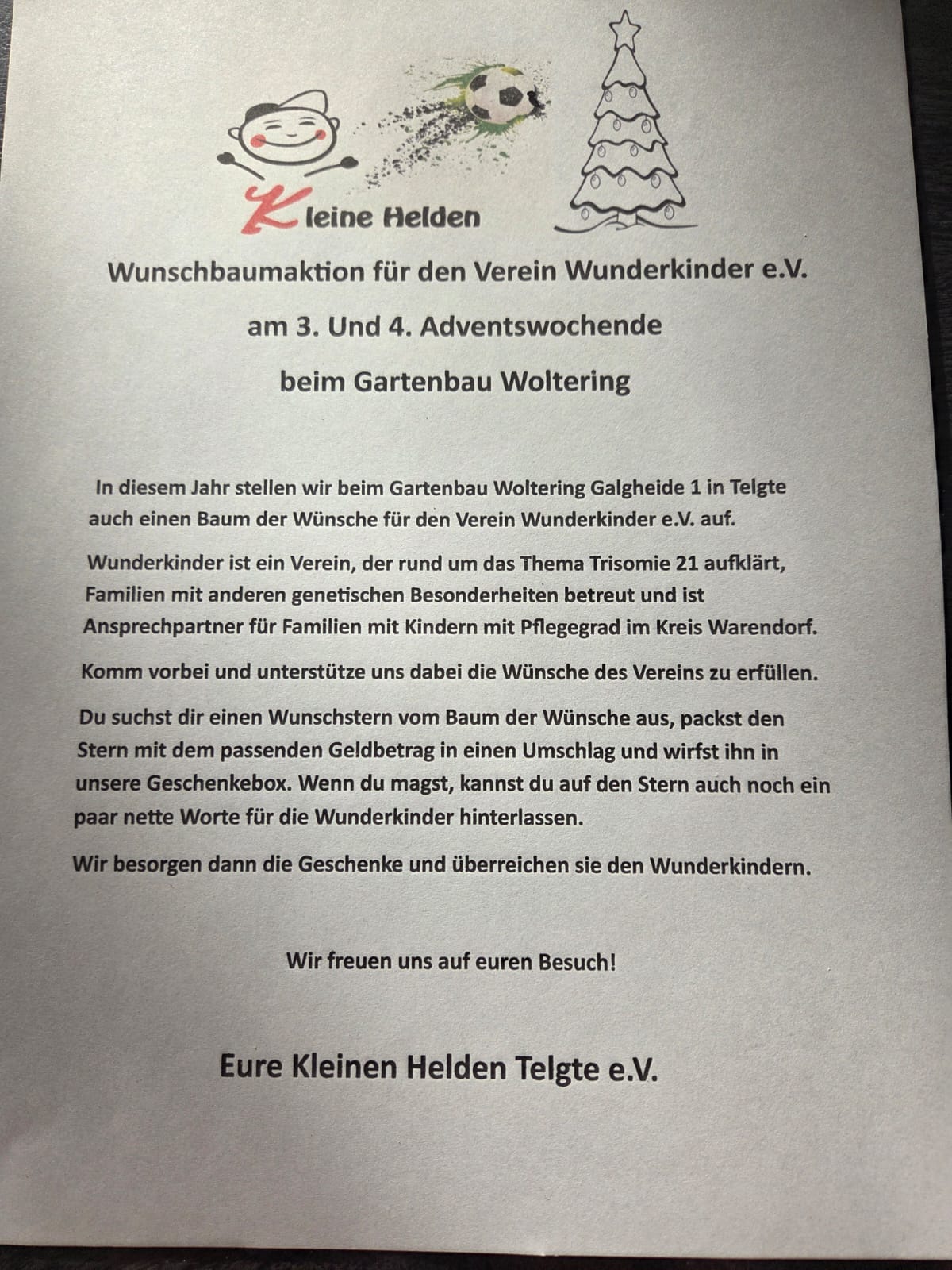 Ein "Dankeschön"  vom Verein "Kleine Helden Telgte e. V." an die 7c